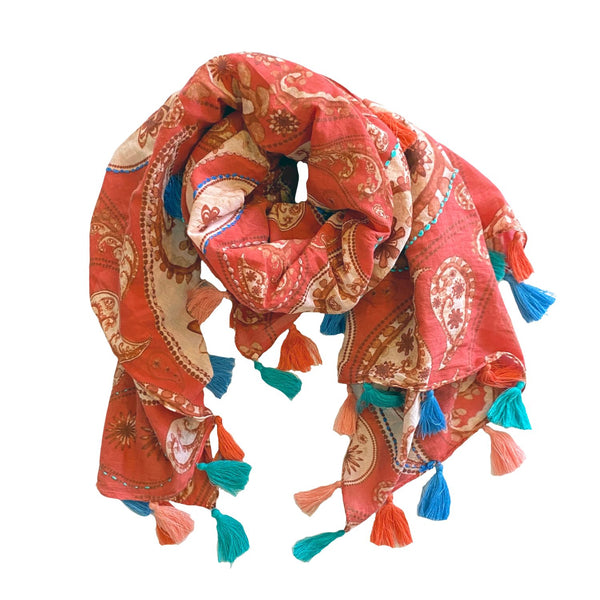 ERFURT - COTTON VOILE WITH HANDEMBROIDERY SCARF - Red 35