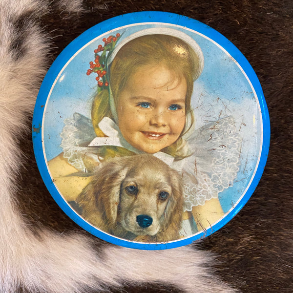 VINTAGE TINS -  Christmas Girl with dog - G J COLES