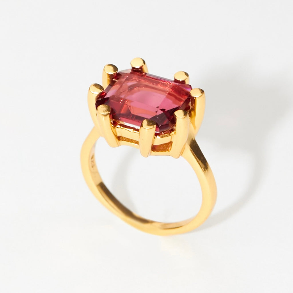 SHYLA LONDON - SQUARE CLAW RING - RUBY