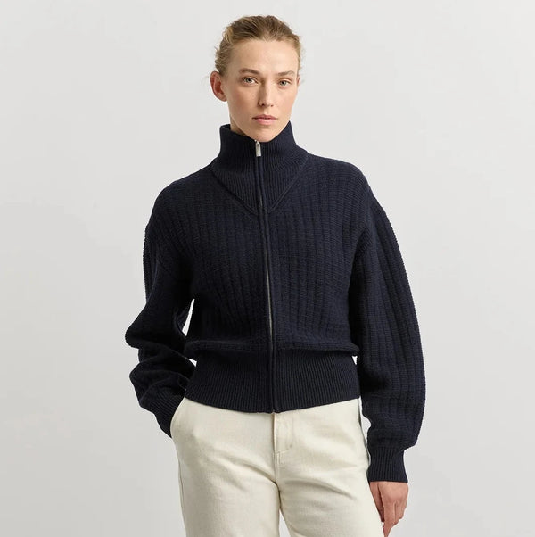 TOORALLIE - Grid Knit Zip Through Knit - FRENCH NAVY