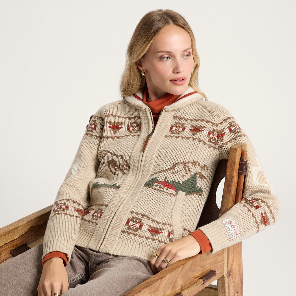 PENDLETON - Alpine Lambswool Zip Up Cadigan - OATMEAL
