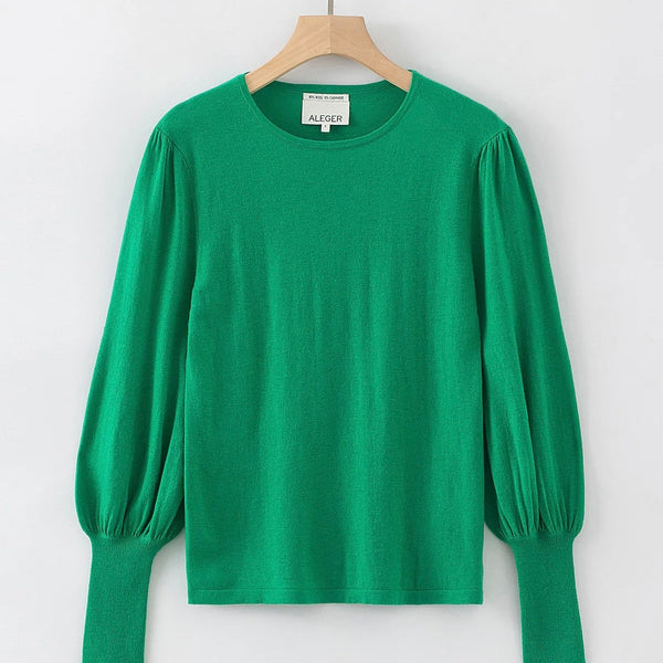 ALEGER No 33 Cashmere Blend Bell Sleeve Crew - KELLY GREEN