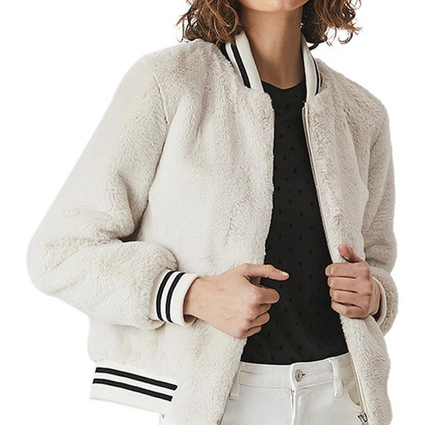 ENA PELLY FAUX FUR BOMBER JACKET - CREAM - SIZE 6 AU (Vintage)
