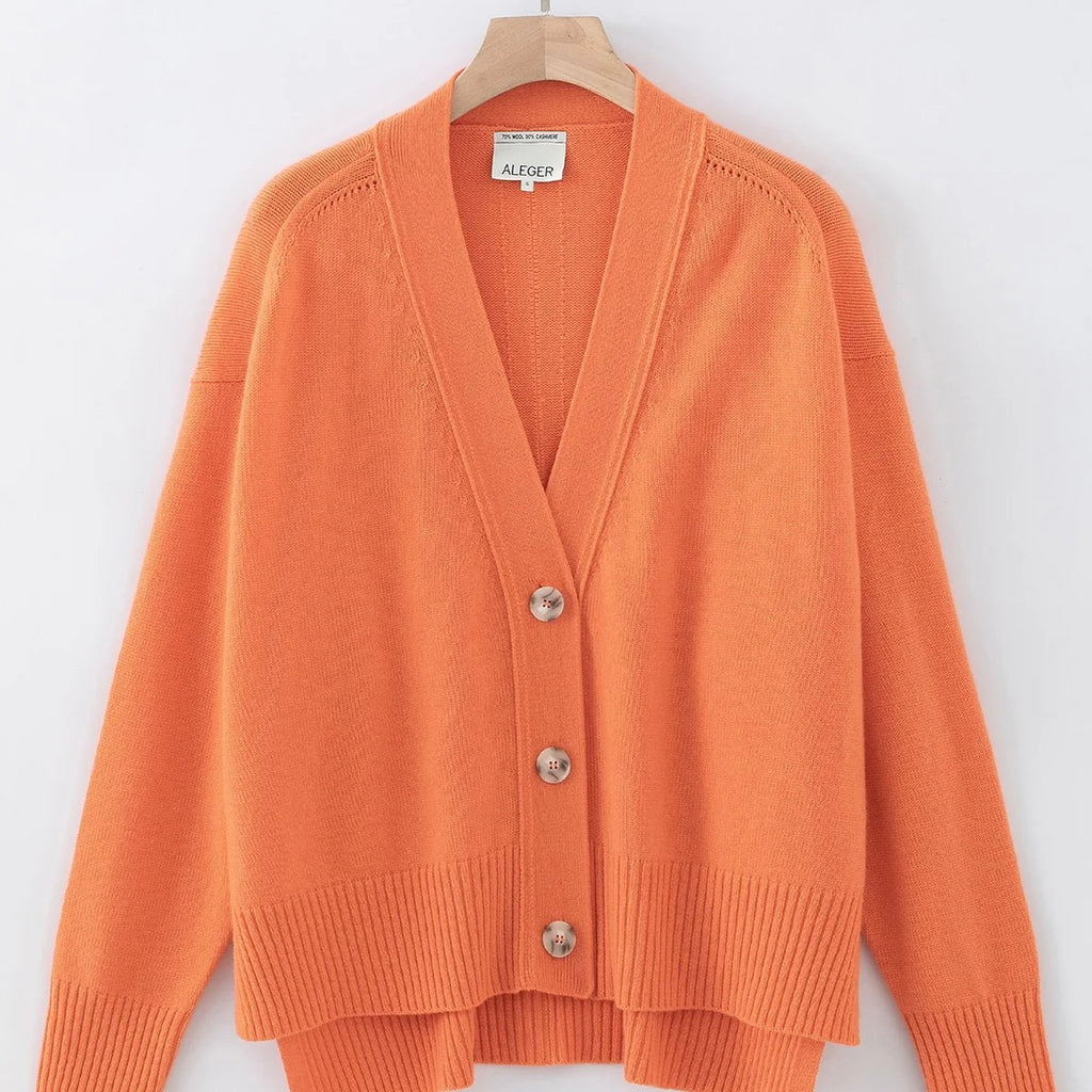 ALEGER No 99 - Cashmere Blend Hi Low Oversized Cardigan - Orange Peel