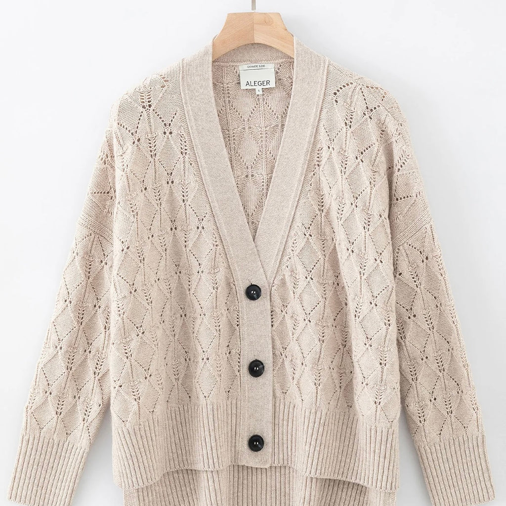 ALEGER No 101 - Cashmere Blend Hi- Lo Detail Cardigan - Oats