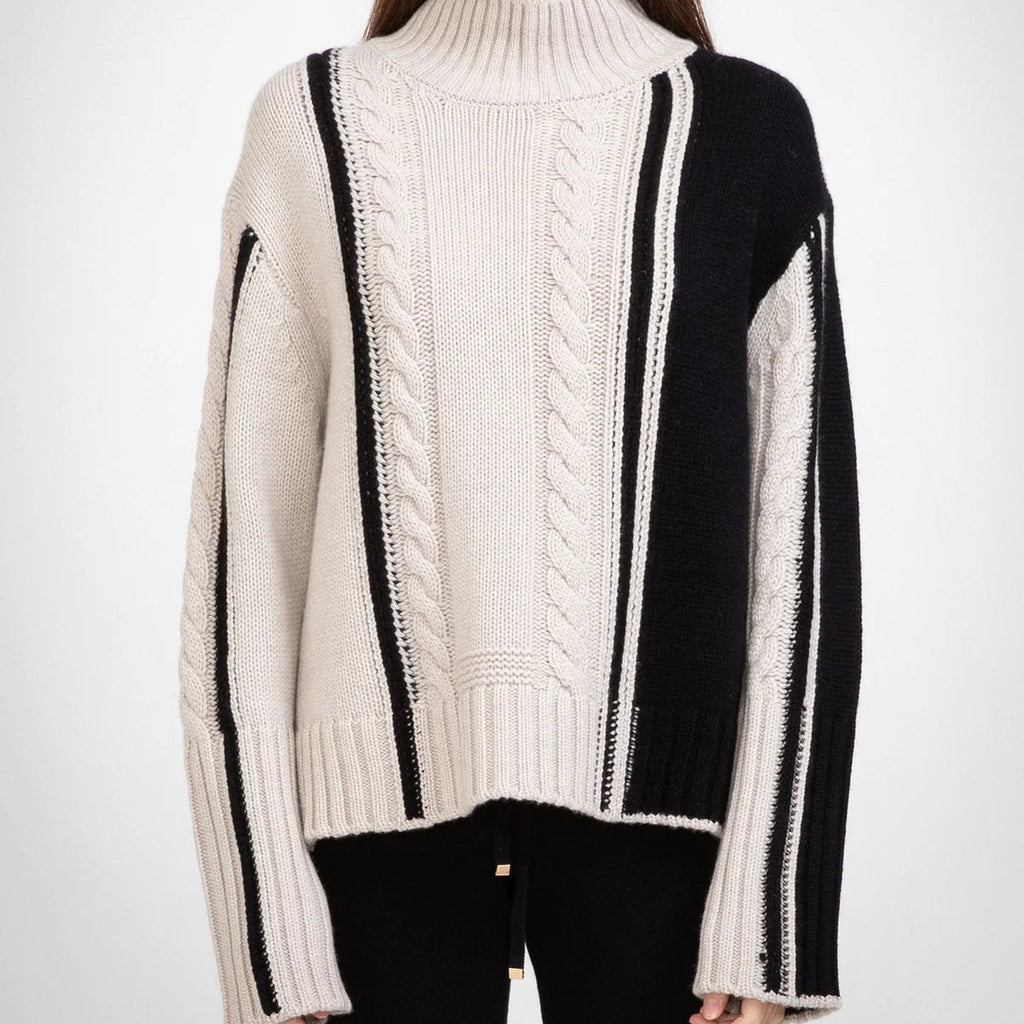 ALEGER No 114 - Cashmere Blend Colour Block Cable Knit - SHELL/BLACK