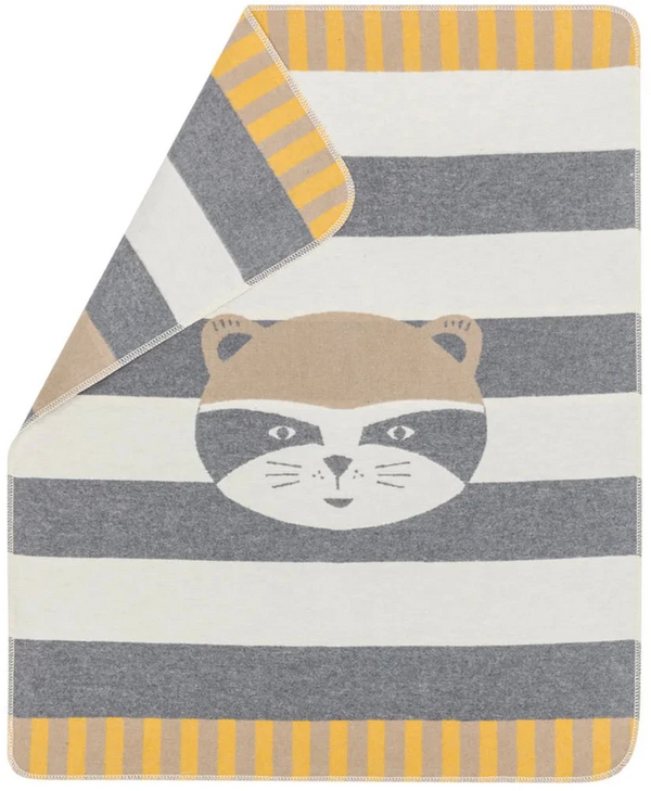 DAVID FUSSENEGGER - JUWEL- Grey RACCOON Stripe Bassinet Blanket