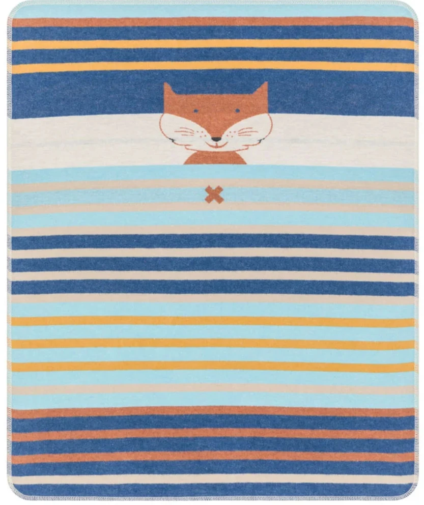 DAVID FUSSENEGGER - JUWEL- NAVY Fox & Stripes- Bassinet Blanket