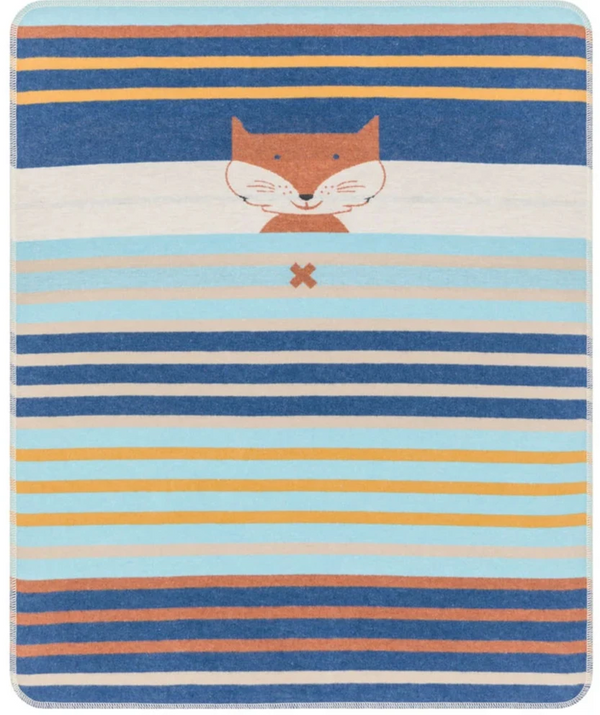 DAVID FUSSENEGGER - JUWEL- NAVY Fox & Stripes- Bassinet Blanket