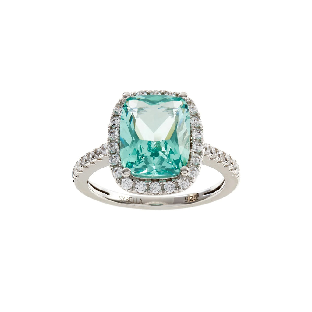 SYBELLA JEWELLERY - AINSLEY AQUA GREEN CUSHION CUT DRESS RING