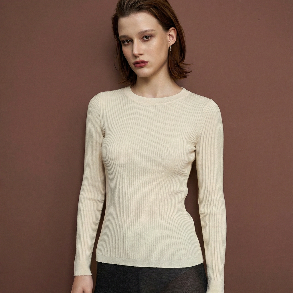 ALETE Threads - Cashmere Blend Skinny Rib Crew - CHALK