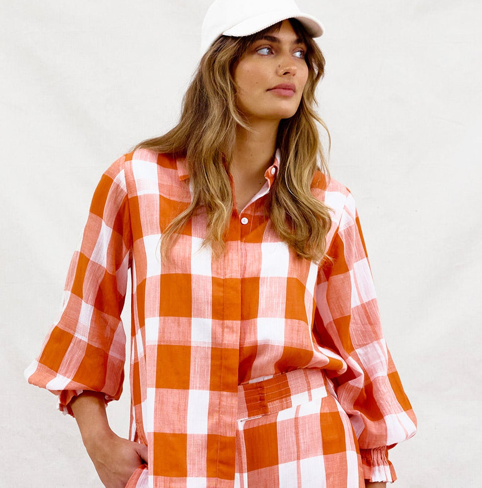 BINNY - "YODELAI HEY HEE " -  100% Cotton Yarn-dye Gingham Shirt with removable neck tie.