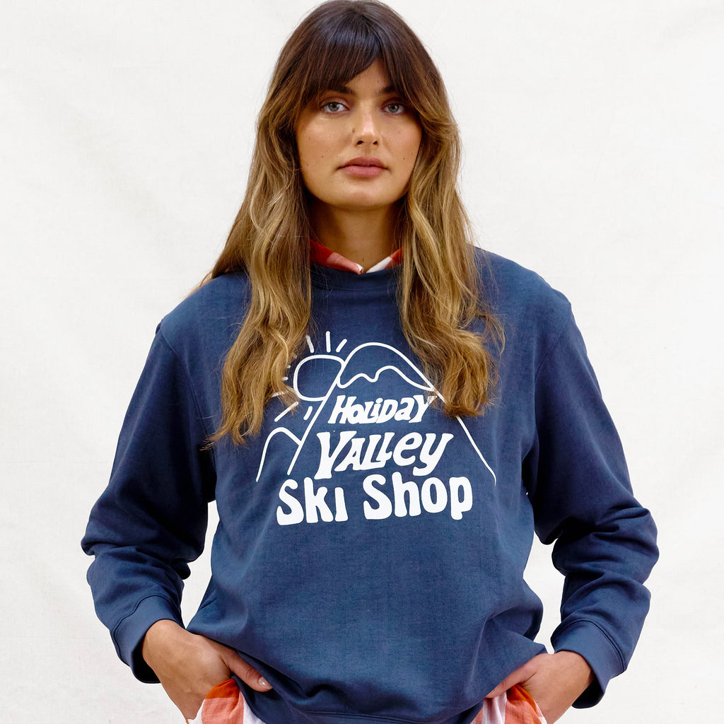 BINNY - " HOLIDAY VALLEY SKI SHOP " - 100% Cotton 350 GSM Fleece Windcheater - NAVY