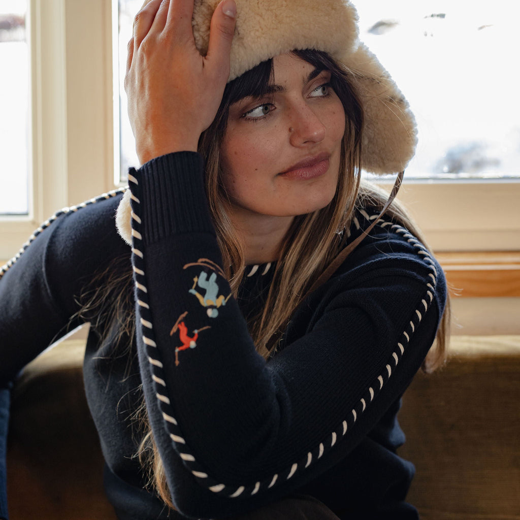 BINNY - " JACKSON HOLE  " - Cotton/Cashmere Crewneck Sweater -NAVY