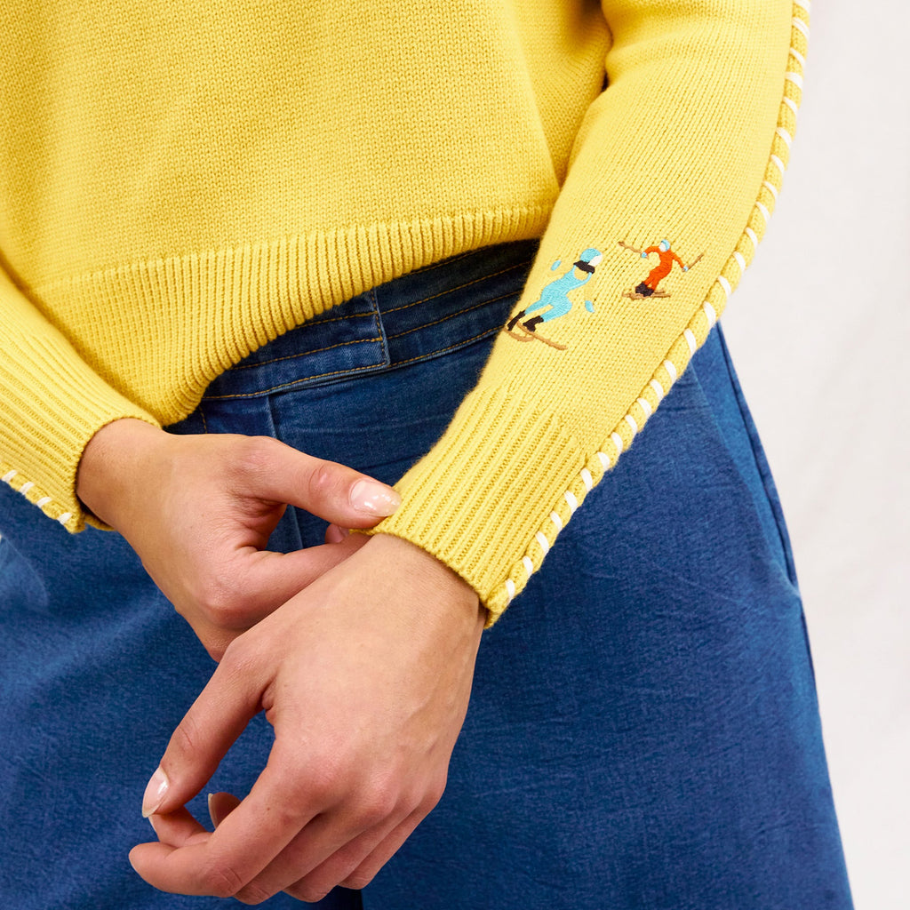BINNY - " STEAMBOAT  " - Cotton/Cashmere Crewneck Sweater - MUSTARD