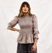 BINNY - " BLACK RUN with SUSAN " - 100% Cotton Gingham Shirred Puff Sleeve Blouse.