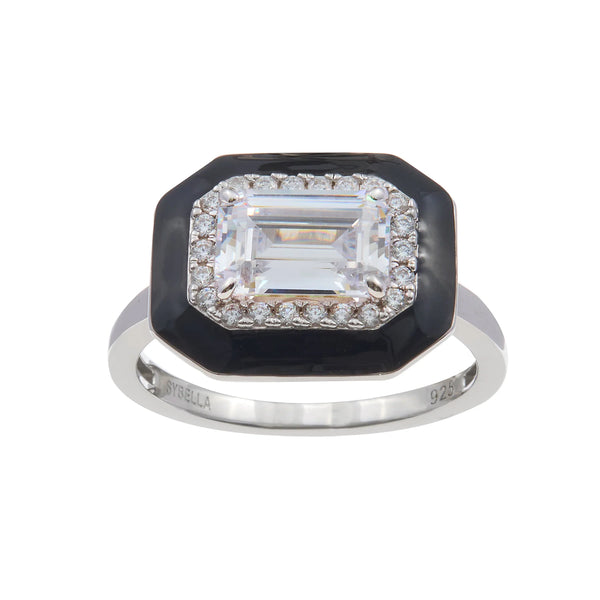 SYBELLA JEWELLERY - BRIDGET BLACK & CLEAR RECTANGLE ART DECO RING