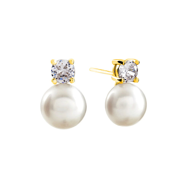 SYBELLA JEWELLERY - ARIE GOLD PLATE FRESHWATER PEARL & CZ STUD EARRINGS