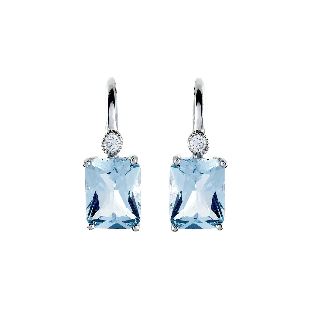 SYBELLA JEWELLERY - CAMILLA BAGUETTE BLUE SILVER HOOK EARRINGS