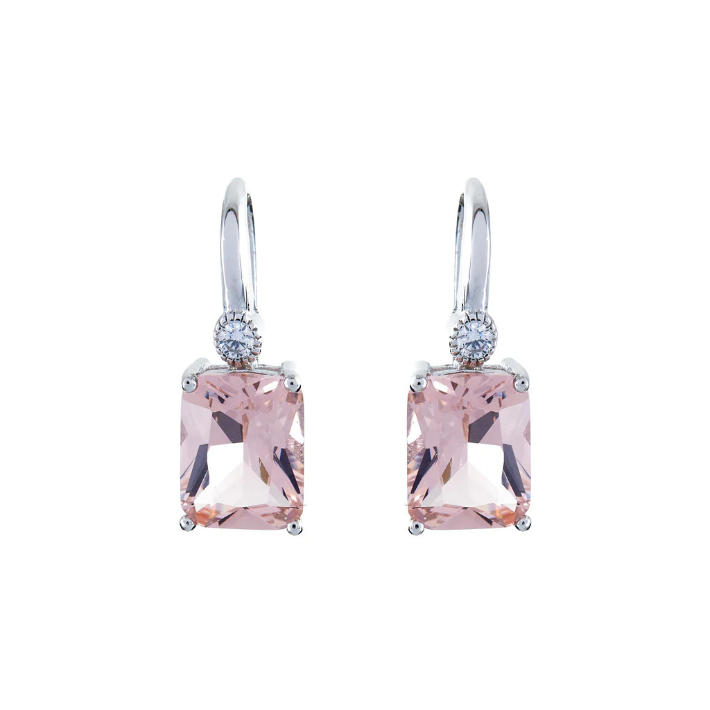 SYBELLA JEWELLERY - CAMILLA BAGUETTE PINK SILVER HOOK EARRINGS