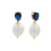 SYBELLA JEWELLERY - FELICITY SAPPHIRE BLUE TEAR DROP CZ & FRESHWATER PEARL DROP EARRINGS