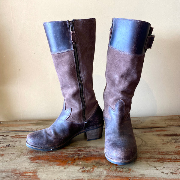 OLUKAI Vintage Women's Brown Leather Riding Boots - Size 38 EU