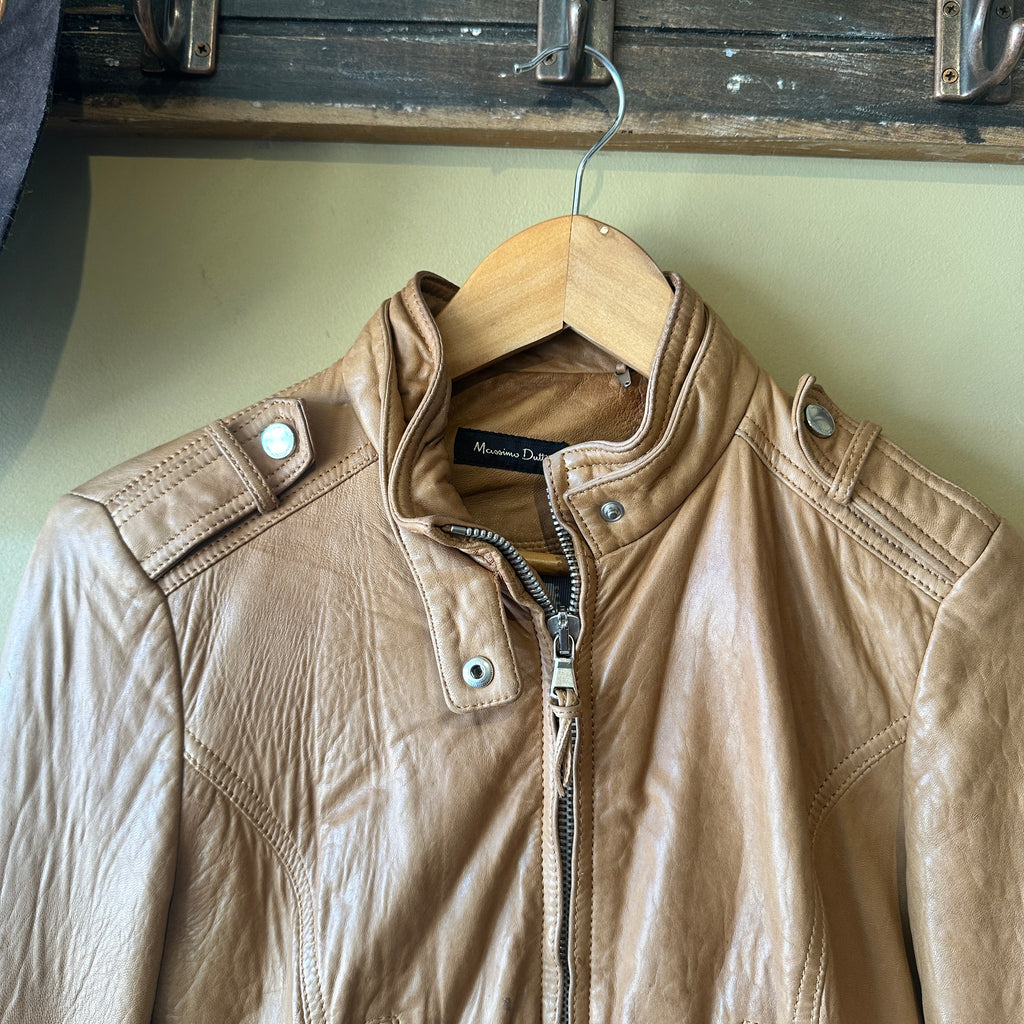 MASSIMO DUTTI Vintage Leather TAN Jacket - Size Medium