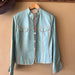 Sonia Bogner Vintage 2000s Aqua Blue Lamb Whipstitch Trim Leather Jacket Size 14