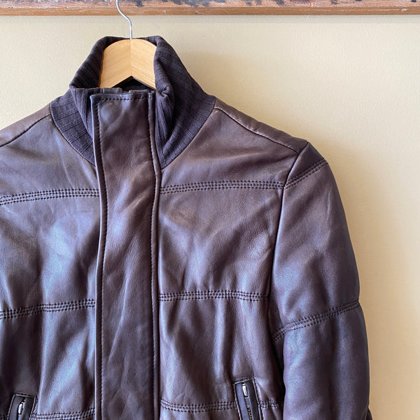 DIESEL Brown Leather Vintage Bomber Jacket - Size M