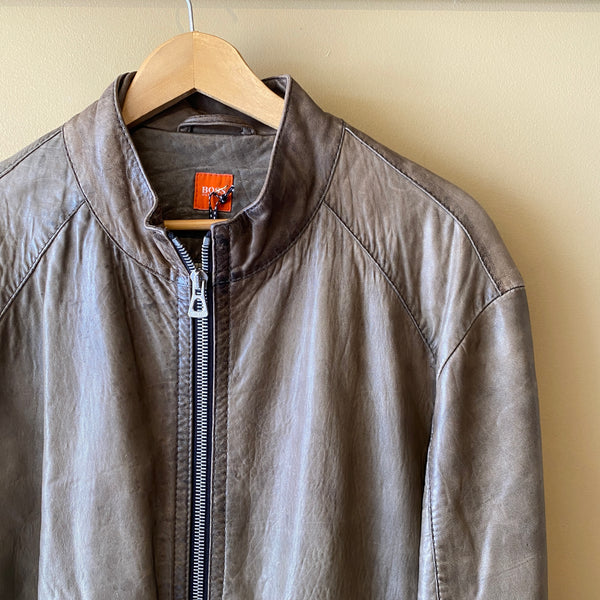 HUGO BOSS - Orange leather Jacket - BROWN size Ladies L /XL