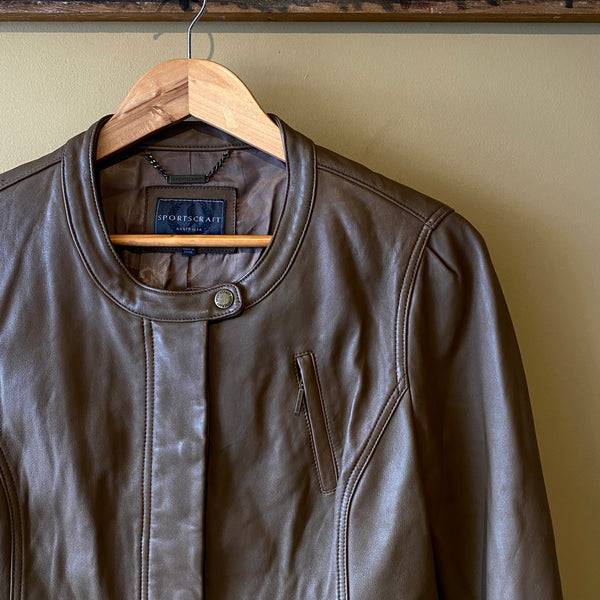 SPORTSCRAFT Vintage Dark Brown Leather Jacket - Size 12
