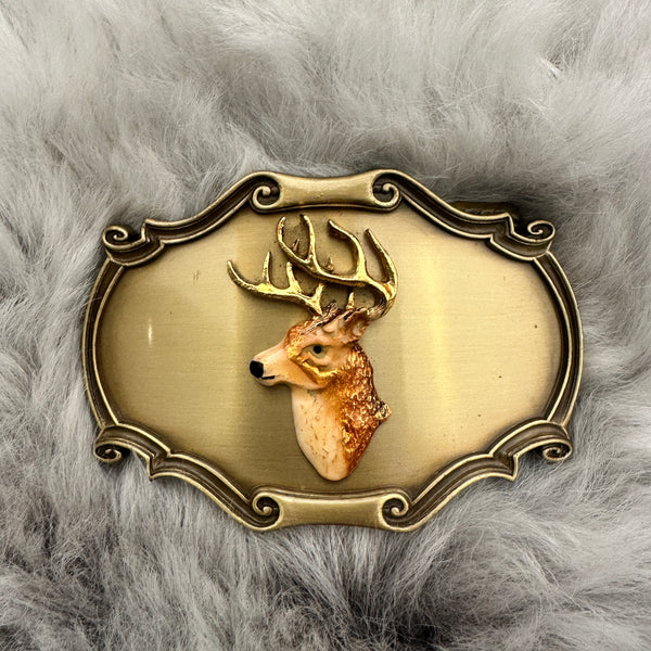 VINTAGE 1978 RAINTREE BRAND WHITETAIL BUCK DEER HEAD BELT BUCKLE MADE IN USA