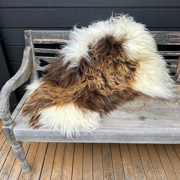 ICELANDIC SHEEPSKIN RUG - White & Brown Spot #15