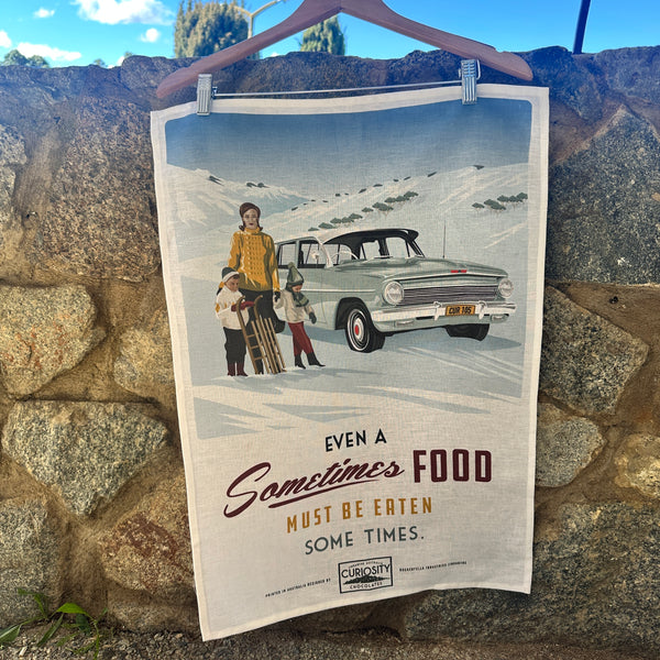 CURIOSITY CHOCOLATES - FAMILY SKI HOLIDAY Linen Tea Towel