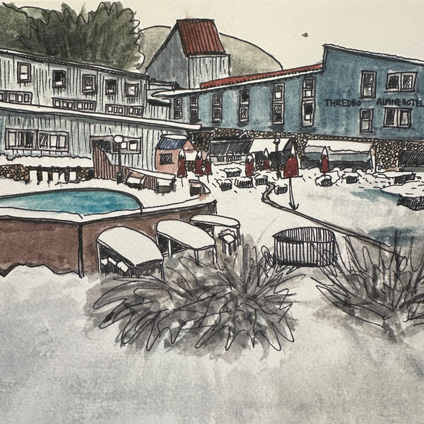 " THREDBO ALPINE HOTEL - POOLSIDE " Art Print by Belinda Allen