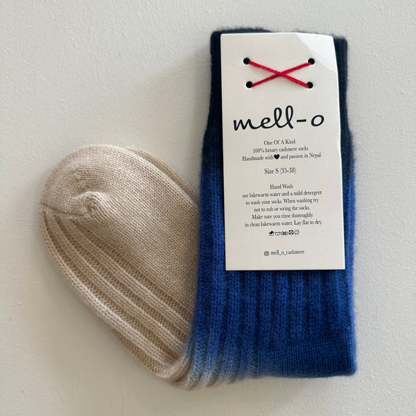 Mell-o CASHMERE Tie Dye Sock THREE BLOCK - CAMEL/INDIGO/NAVY