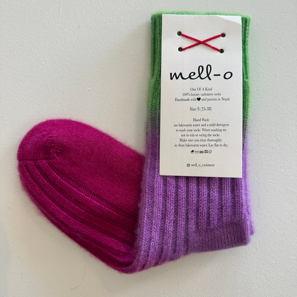 Mell-o CASHMERE Tie Dye Sock THREE BLOCK - BERRY/VIOLET/LIME