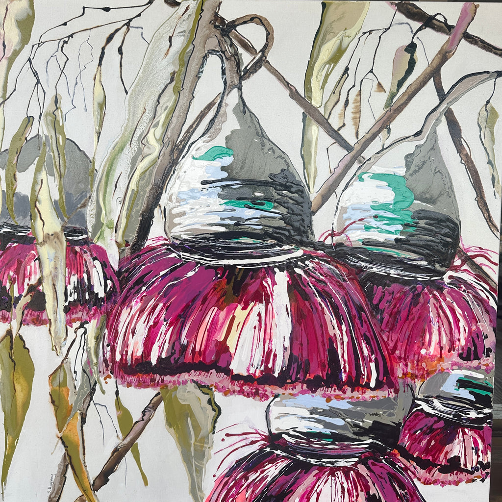 FLOWERING GUMS 76CM X 76CM by SUE MAGAREY
