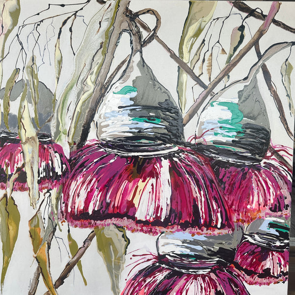 FLOWERING GUMS 76CM X 76CM by SUE MAGAREY