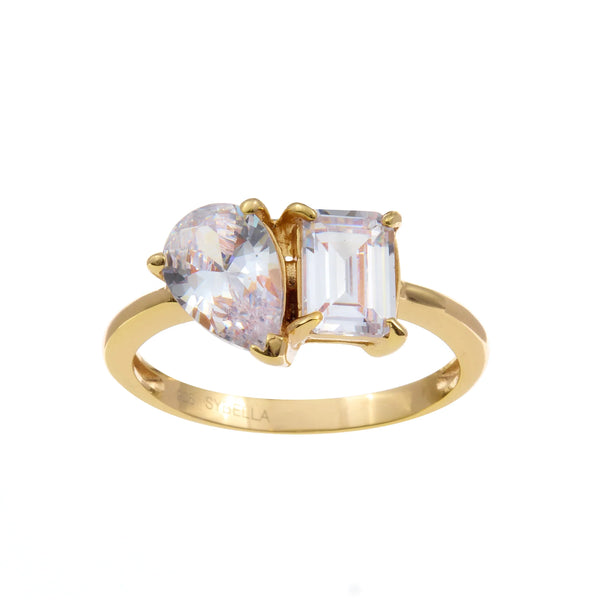 SYBELLA JEWELLERY - JENNY GOLD PLATE CLEAR BAGUETTE AND PEAR SHAPED CZ RING