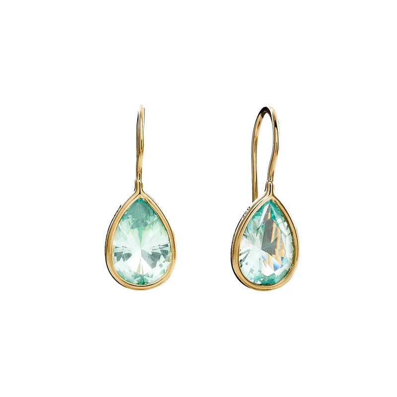 SYBELLA JEWELLERY - LULU TEAR DROP AQUA GREEN & GOLD HOOK EARRINGS