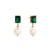 SYBELLA JEWELLERY - MISTY DEEP GREEN BAGUETTE & PEARL DROP EARRINGS