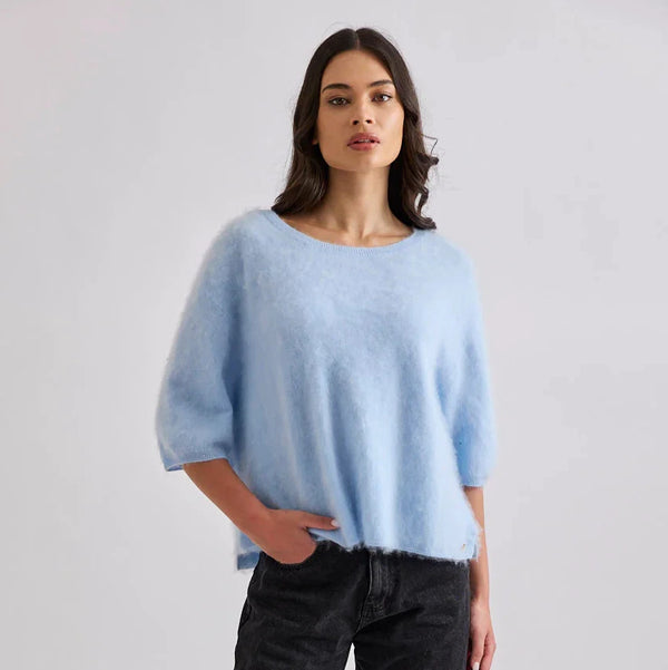 MIA FRATINO - ERKIA TEE - Cashmere/Wool  - Mid Blue