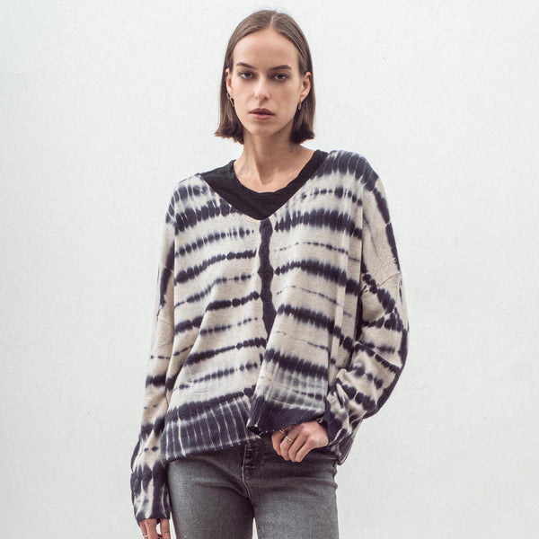 ALEGER No 29 Cashmere Blend Oversized V Neck - SHELL LEAD Size Small Only