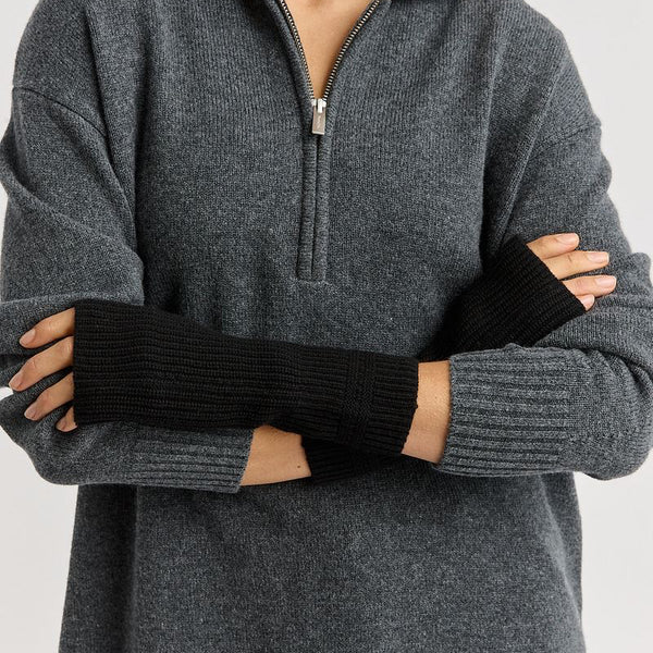 TOORALLIE - Fine Rib Open Merino Mitten - BLACK