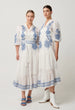 ONCE WAS - GABRIETTE EMBROIDERED COTTON SLUB DRESS IN MILK