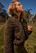 ONCE WAS - SYBIL CHEVRON FAUX FUR BOMBER IN MOSS