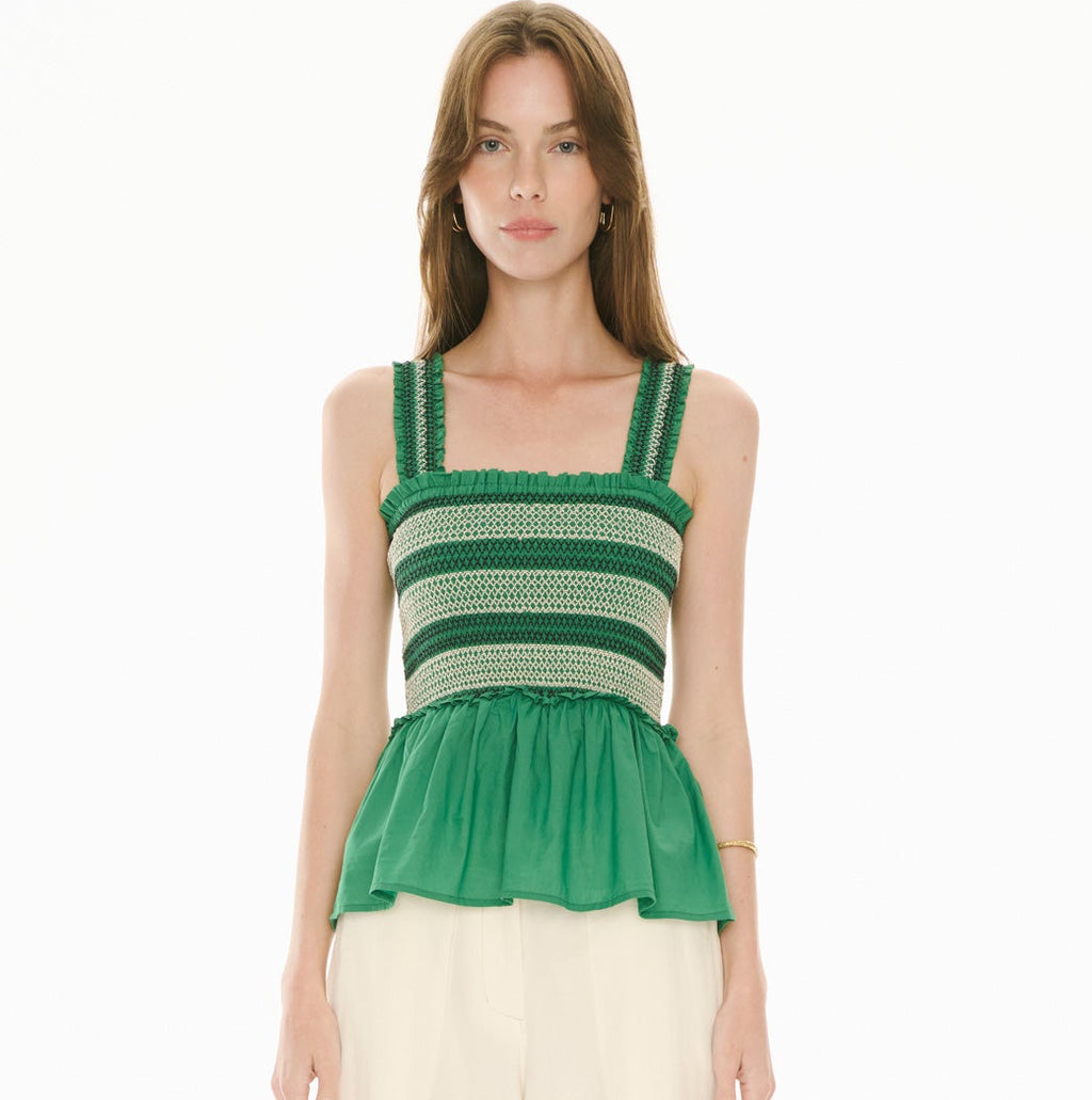 POL CLOTHING - Nova Tank Smocked- Green
