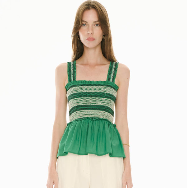 POL CLOTHING - Nova Tank Smocked- Green