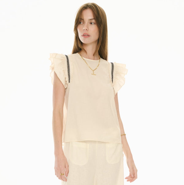 POL CLOTHING - Nova Frill Top - Ivory